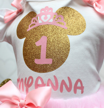 Mouse Tutu set- mouse outfit- mouse birthday outfit-pink and gold mouse outfit-Princess