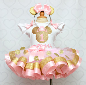 Mouse Tutu set- mouse outfit- mouse birthday outfit-pink and gold mouse outfit-Princess