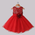 Load image into Gallery viewer, Red Sequin Holiday Dress with flower sash-Ready to ship
