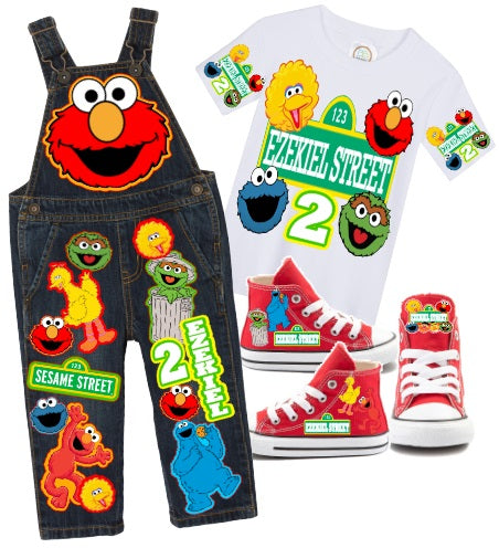 Sesame street overalls-Sesame street outfit-Sesame street birthday shirt