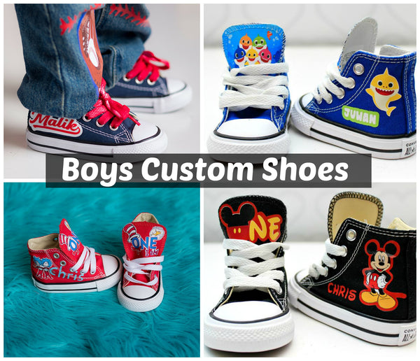Boys Custom Shoes – Pink Toes & Hair Bows