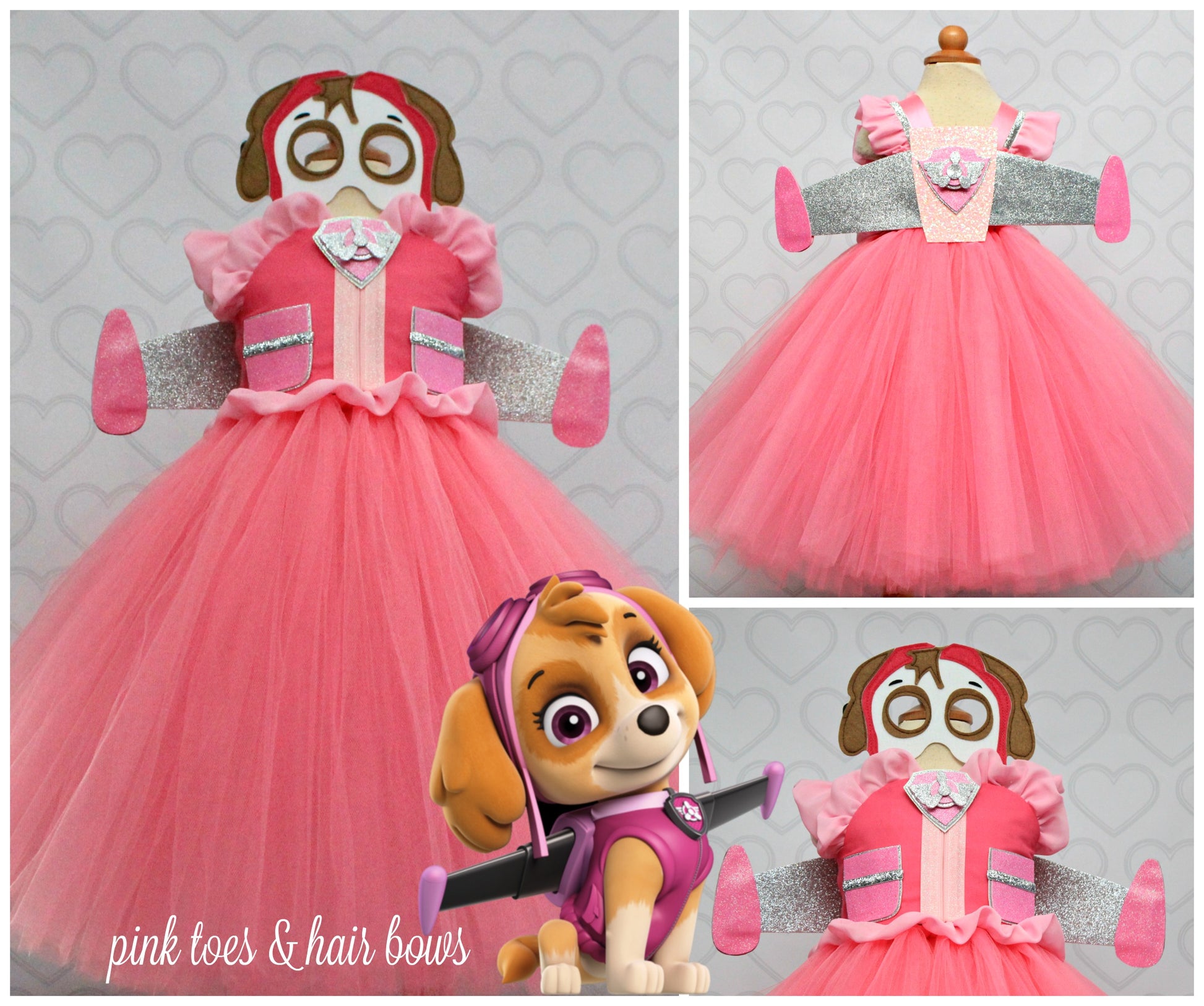Paw patrol Costume- Skye costume- Skye paw patrol tutu dress-paw patro Pink Toes & Hair Bows Paw patrol Costume- Skye costume- Skye paw patrol tutu dress-paw patro Pink Toes & Hair Bows