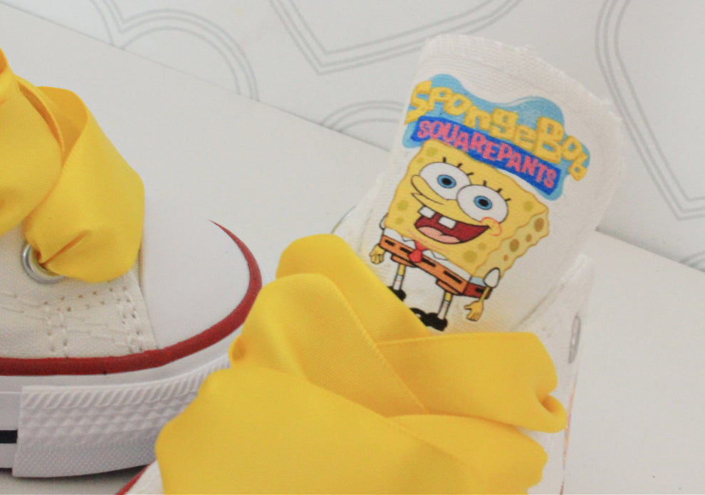 Spongebob shoes- Spongebob Converse-Spongebob Shoes – Pink Toes & Hair Bows