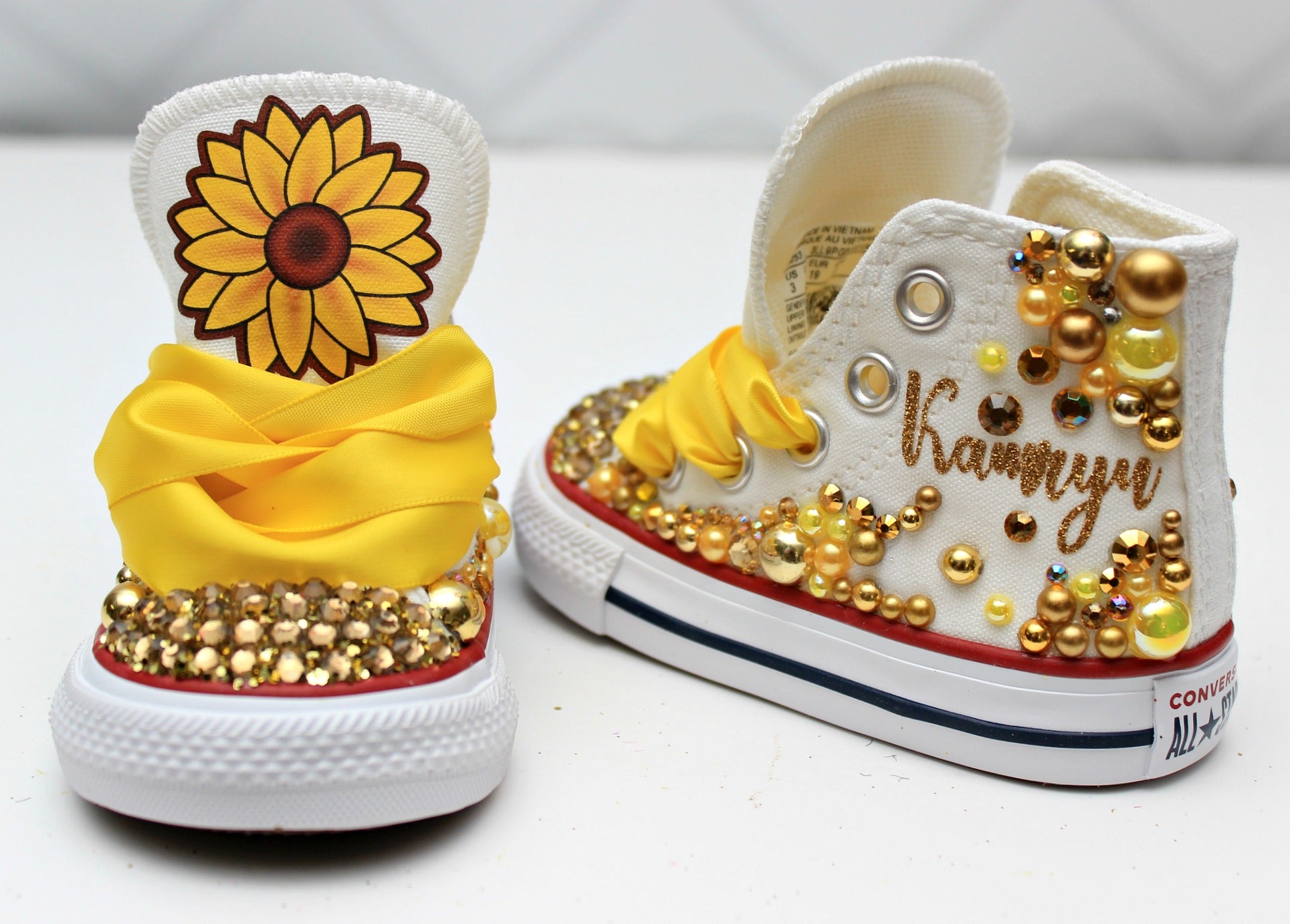 Sunflower shoes- Sunflower bling Converse-Girls Sunflower Shoes