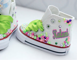 Tinkerbell shoes- Tinkerbell bling Converse-Girls Tinkerbell Shoes-Tinkerbell Converse