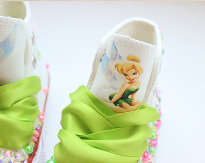 Tinkerbell shoes- Tinkerbell bling Converse-Girls Tinkerbell Shoes-Tinkerbell Converse
