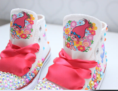 Poppy Troll shoes- Poppy Troll bling Converse-Girls Poppy Troll Shoes-Poppy Troll shoes
