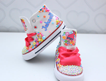 Poppy Troll shoes- Poppy Troll bling Converse-Girls Poppy Troll Shoes-Poppy Troll shoes